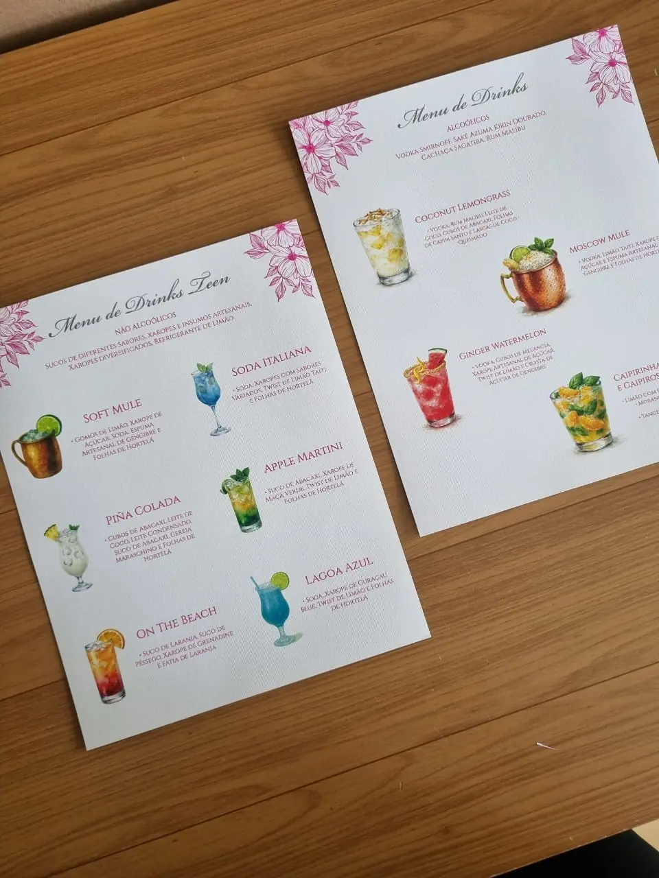 Menu de bebidas personalizado